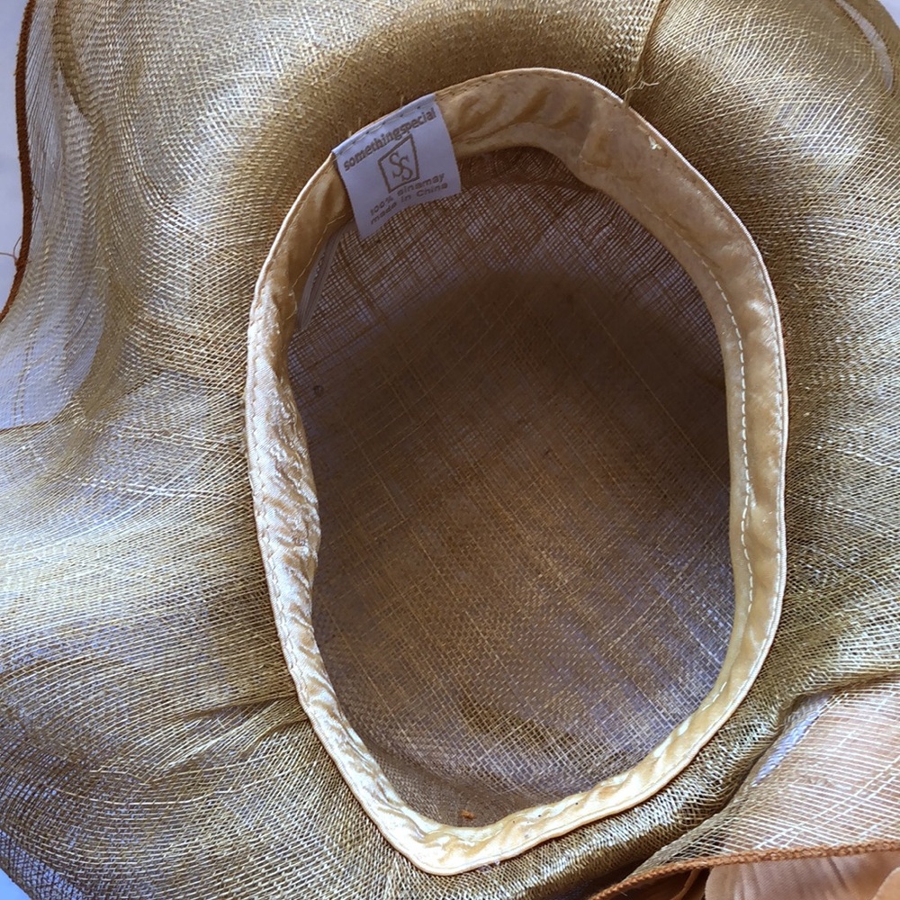 Something Special Sinamay gold Straw Wide Brimmed Fancy Summer Hat Large flower - Picture 8 of 12